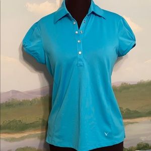 Callaway golf top- turquoise with white buttons